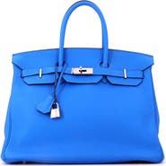 Pre-Owned Hermes Birkin Handbag Blue Clemence with Palladium Hardware 35