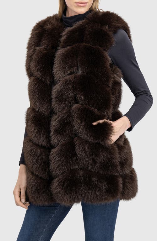 Lyla Grant Fur-free Fox (faux Fur) Chevron Vest In Brown