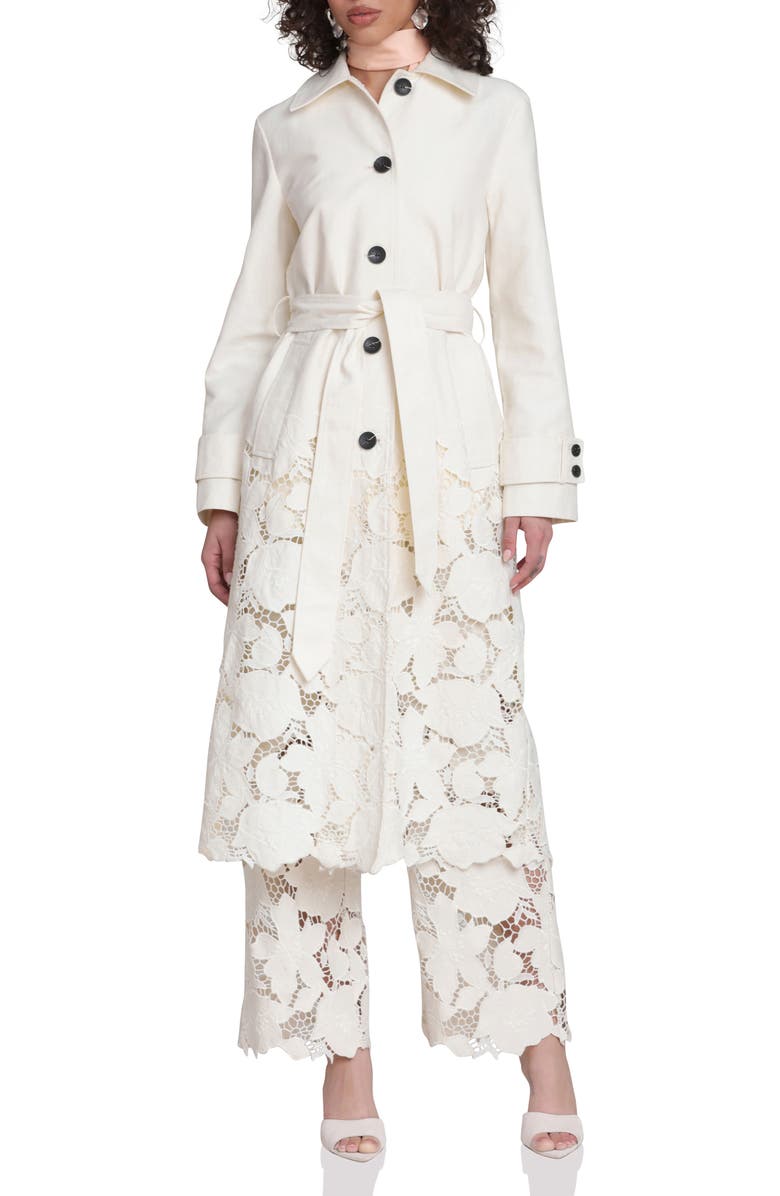 Avec Les Filles Embroidered Maxi Trench Coat, Main, color, 