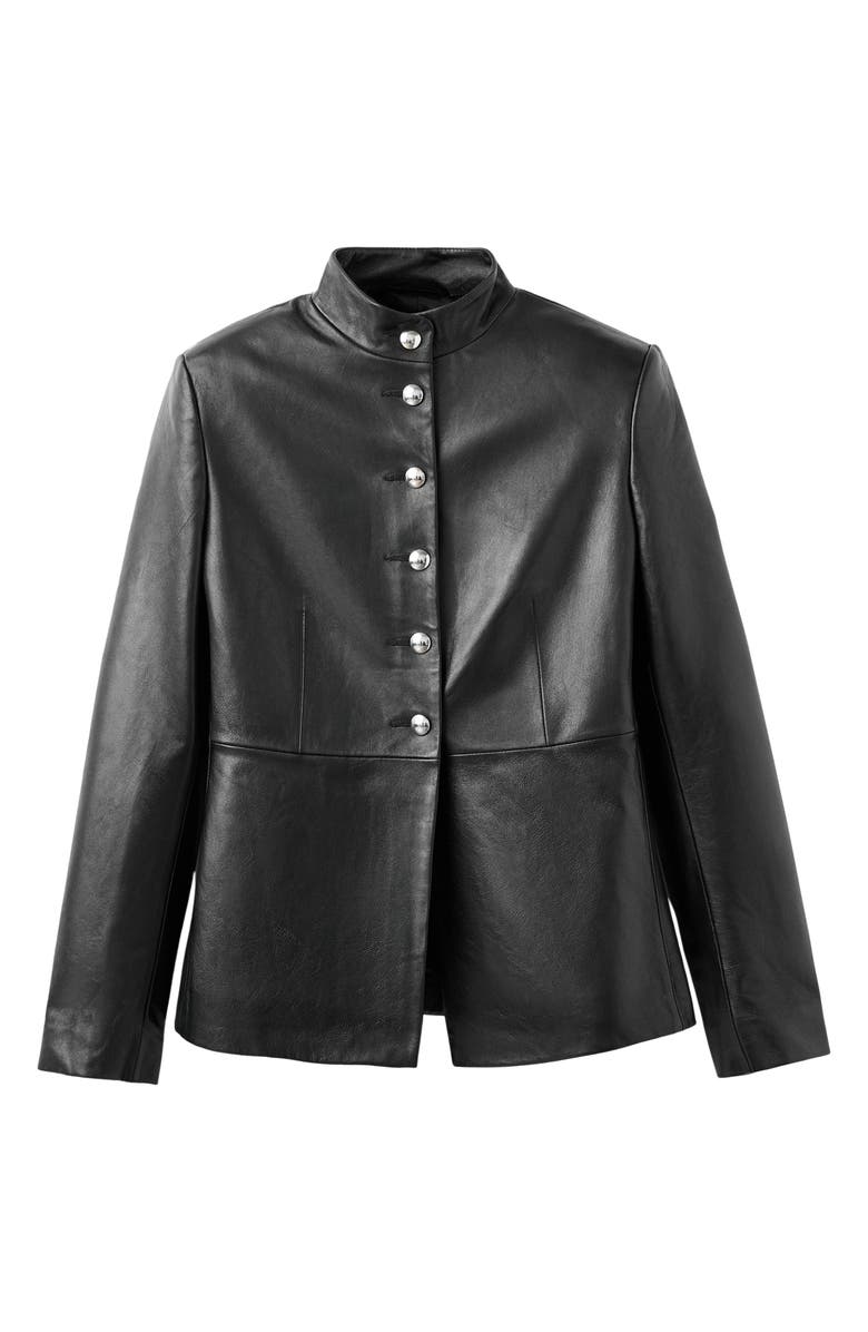 MANGO Selection Band Collar Leather Jacket, Alternate, color, Black