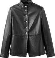 MANGO Selection Band Collar Leather Jacket