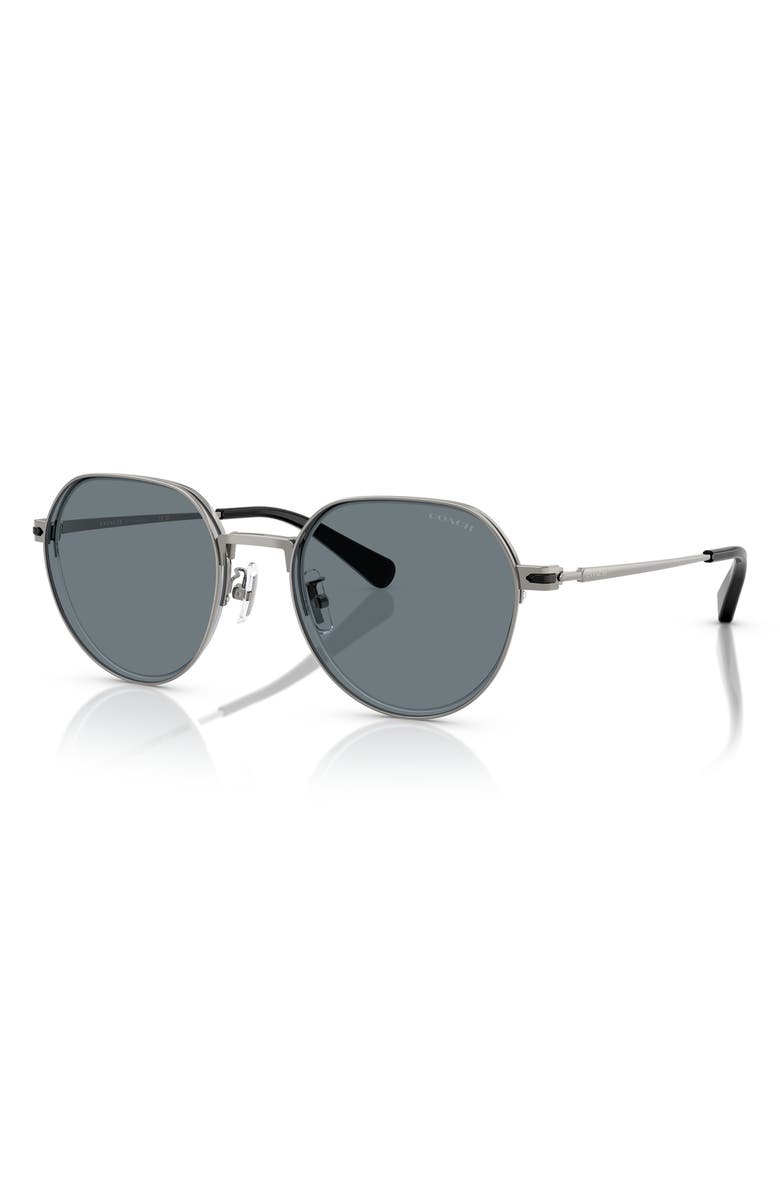 COACH 52mm Irregular Round Sunglasses, Alternate, color, Shiny Gunmetal / Grey Solid