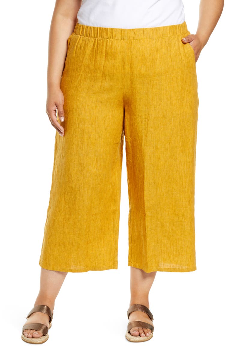 Organic Linen Crop Wide Leg Pants, Main, color, MARIGOLD