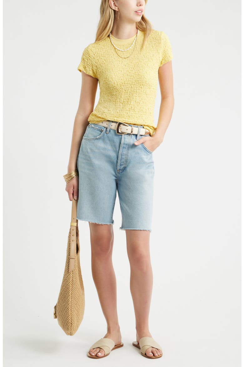 Crinkle Knit Crewneck Top, Alternate, color, YELLOW SUNDRESS