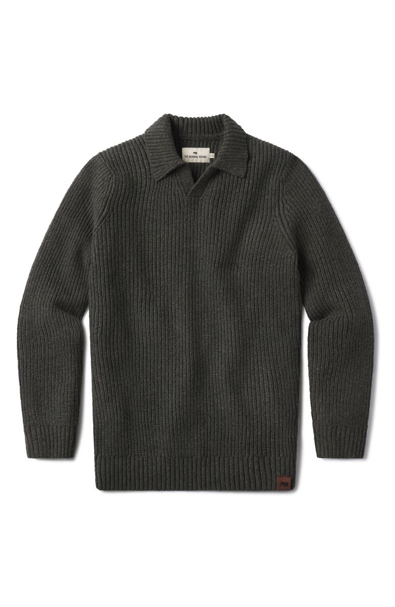 The Normal Brand Ribbed Cotton Blend Polo Sweater, Alternate, color, Olive