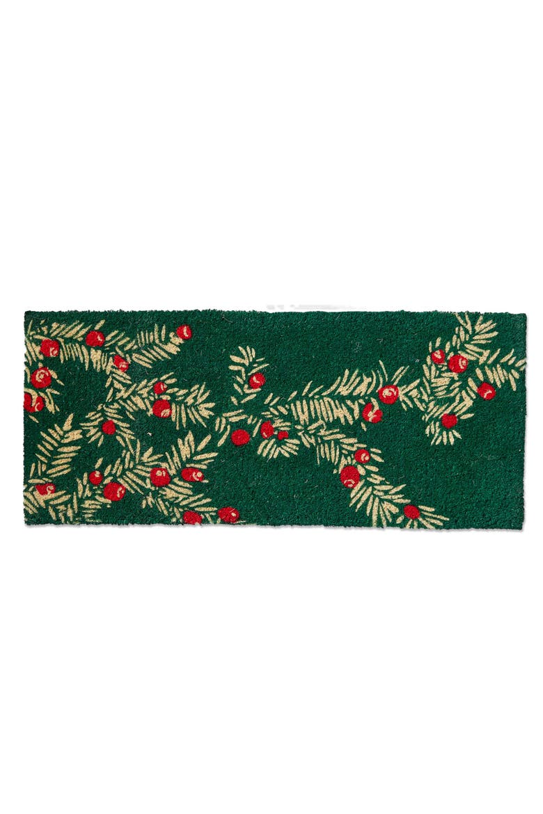 Winter Sprig Coir Door Mat Natural Christmas Doormat Green, Main, color, Green