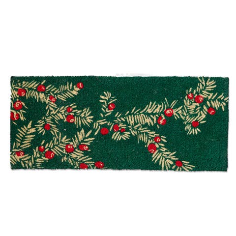Winter Sprig Coir Door Mat Natural Christmas Doormat Green