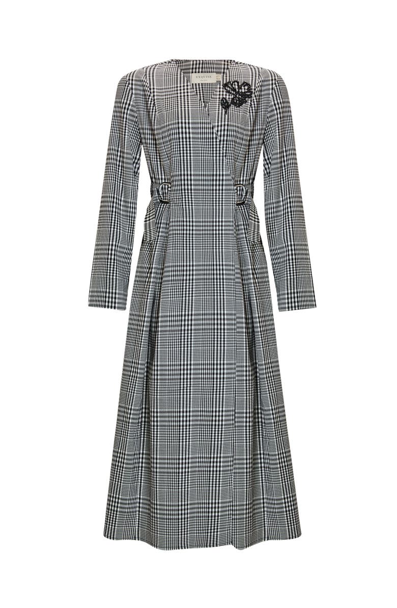 Exquise Notched Lapel 3/4 Sleeve Dress, Alternate, color, Black-White