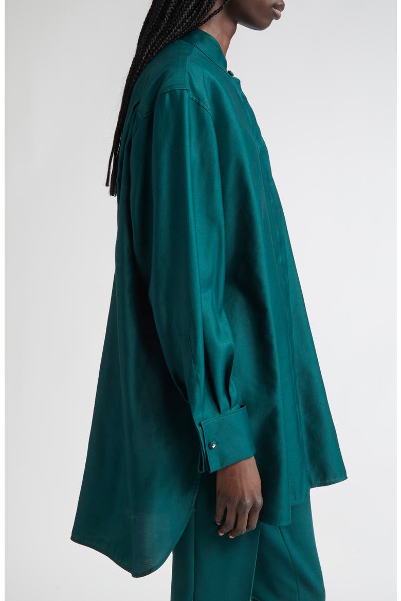 Anta Oversize Cotton Sateen Button-Up Shirt, Alternate, color, DARK GREEN