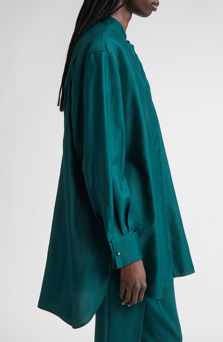 Max Mara Anta Oversize Cotton Sateen Button-Up Shirt, Alternate, color, Dark Green