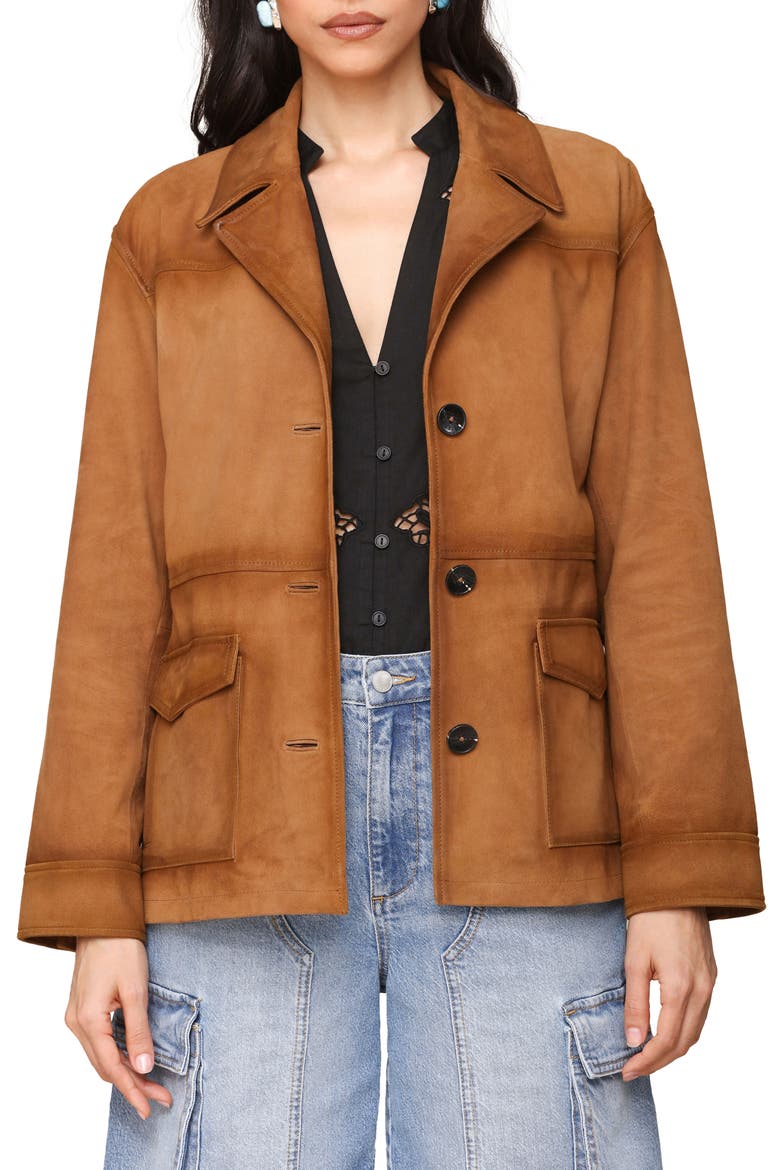 Suede Notch Collar Jacket, Main, color, CAMEL