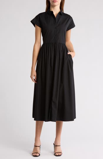 NORDSTROM NORDSTROM DROP WAIST BUTTON FRONT COTTON MIDI DRESS 