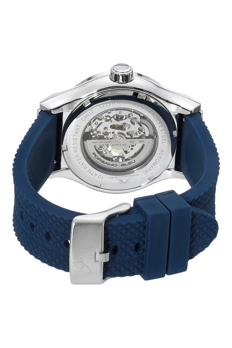 Cruz Silicone Automatic Watch, 45mm, Alternate, color, BLUE