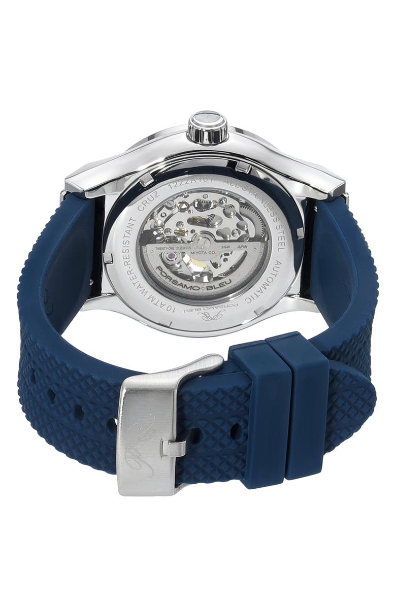 PORSAMO BLEU Cruz Silicone Automatic Watch, 45mm, Alternate, color, Blue