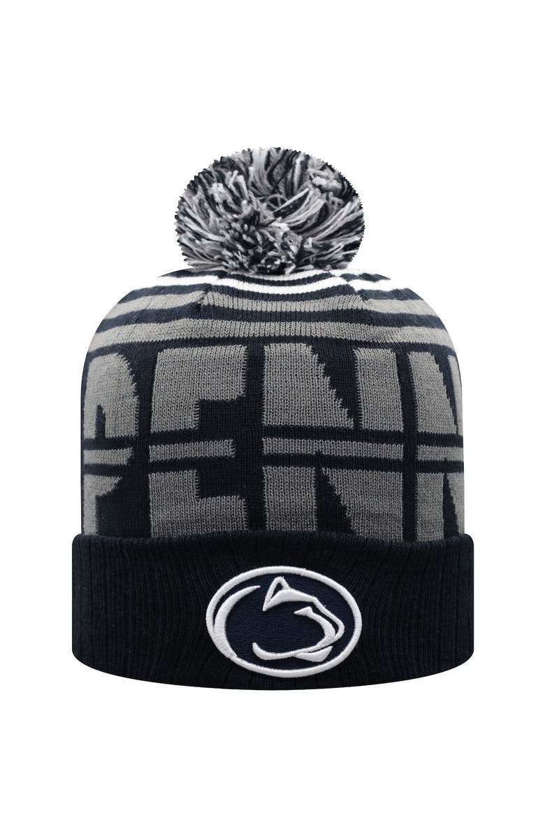 TOP OF THE WORLD Men's Top of the World Navy/Gray Penn State Nittany Lions Colossal Cuffed Knit Hat with Pom, Main, color,