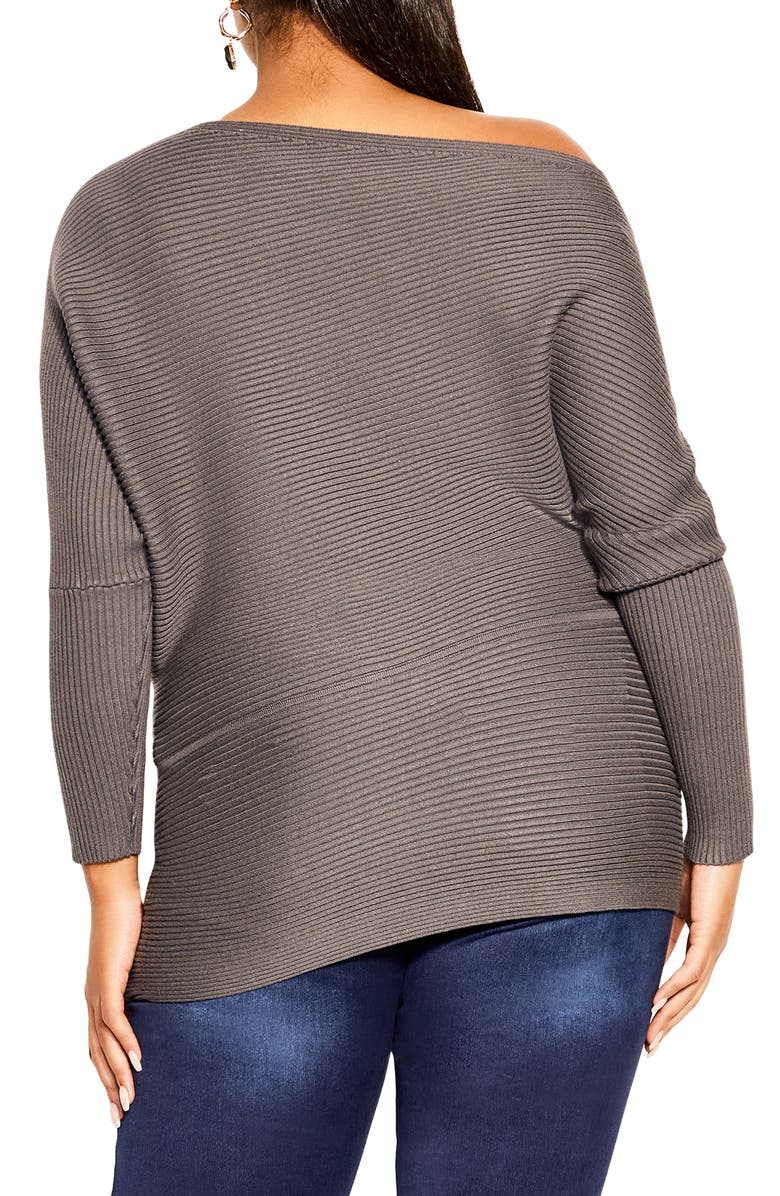 City Chic One-Shoulder Rib Sweater, Alternate, color,