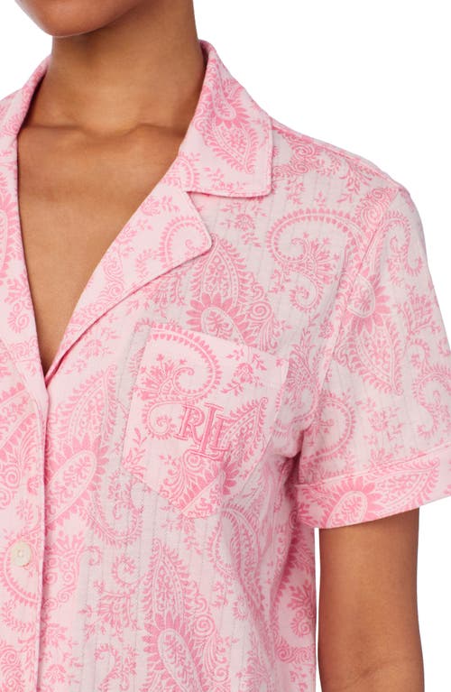 Shop Ralph Lauren Lauren  Floral Crop Knit Pajamas In Pink Paisley