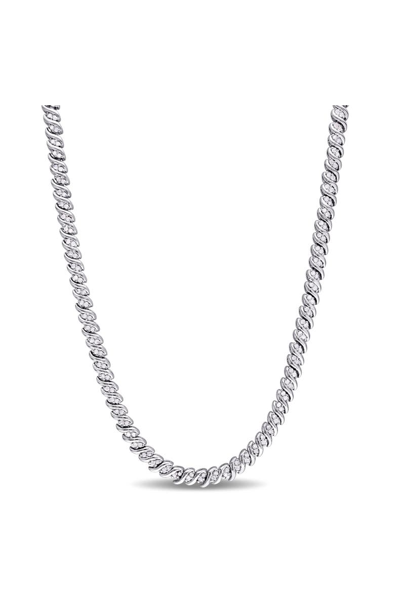 Julianna B. 1 CTW Diamond Braided Tennis Necklace, Main, color, Sterling Silver