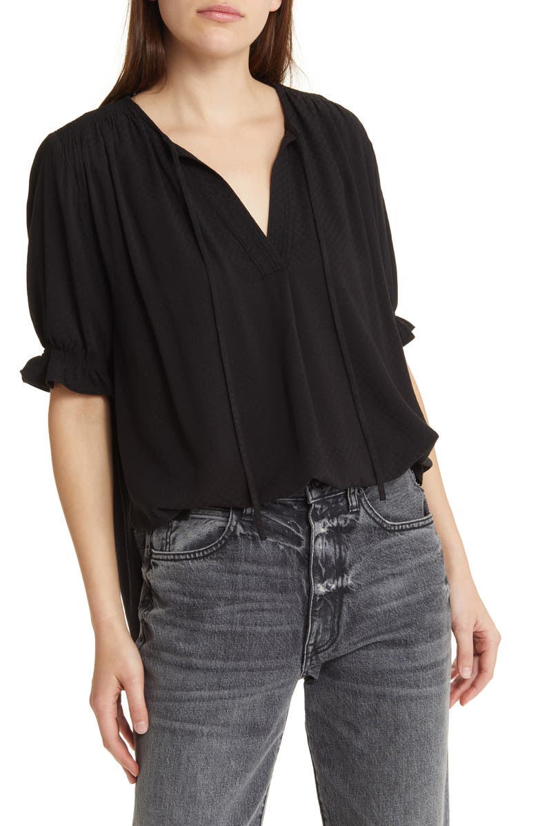Treasure & Bond Smocked Shoulder Tie Neck Top, Main, color, 