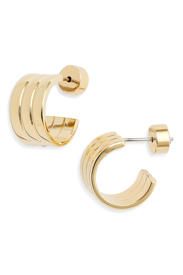 Ribbed Hoop Earrings, Main, color, 14K GOLD PLATED