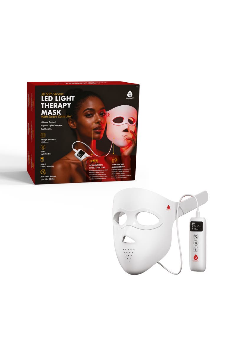 PURSONIC 3D Soft-Silicone LED Light Therapy Mask with Smart Controller, Main, color, White