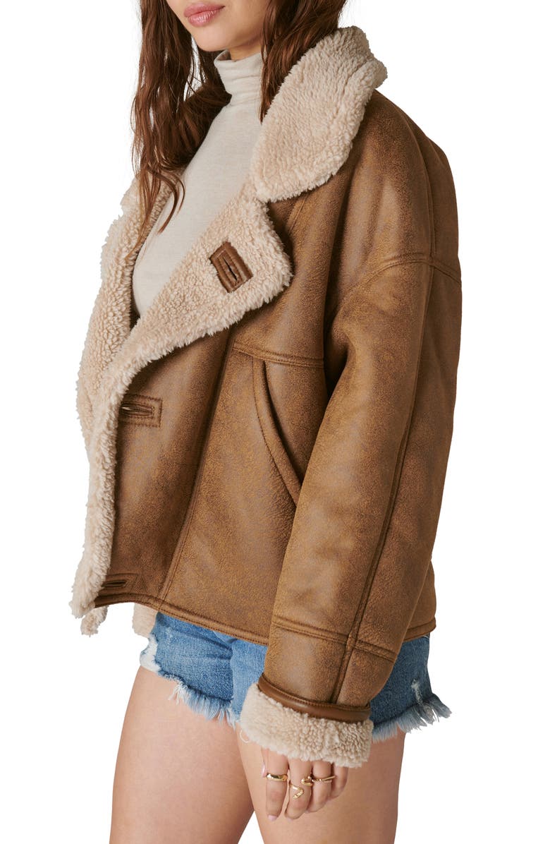 Lucky Brand Faux Shearling Moto Jacket, Alternate, color, 
