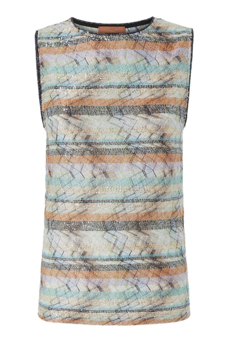 Sleeveless Top In Viscose Lamé Blend With Multi-technique Knit, Alternate, color, Multicoloured