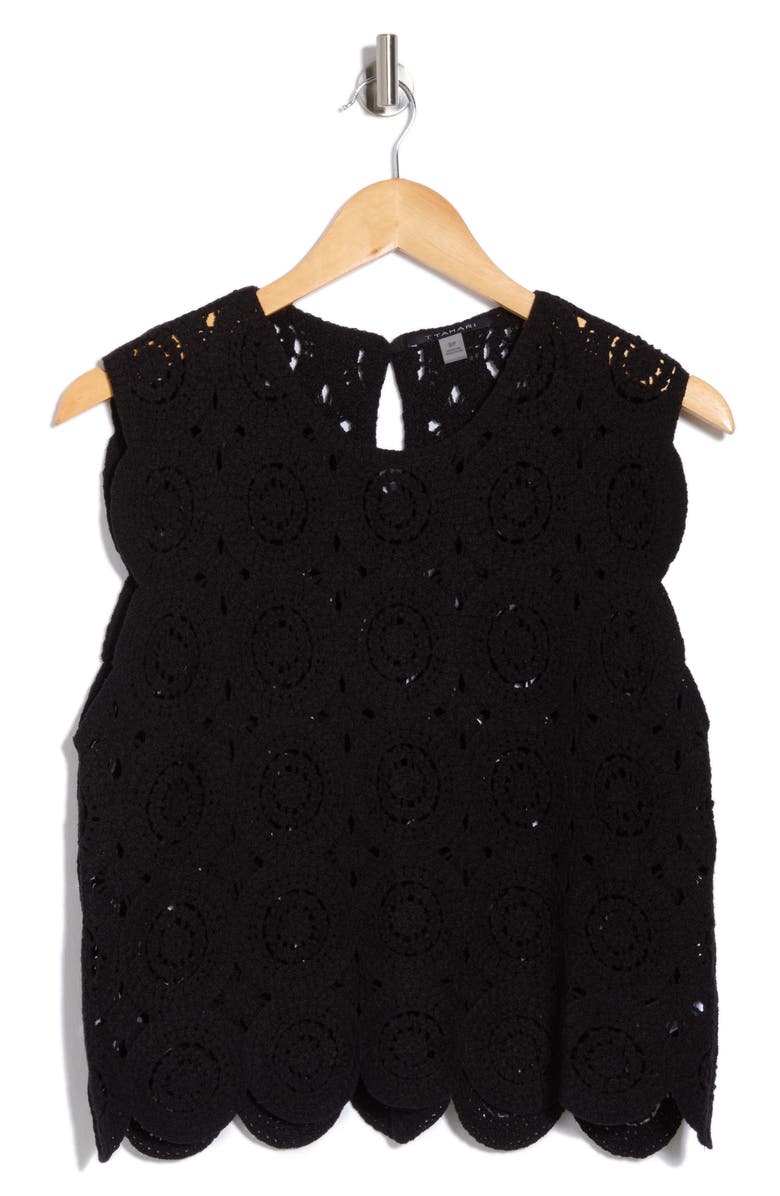 T Tahari Crochet Sweater Tank, Alternate, color, Black