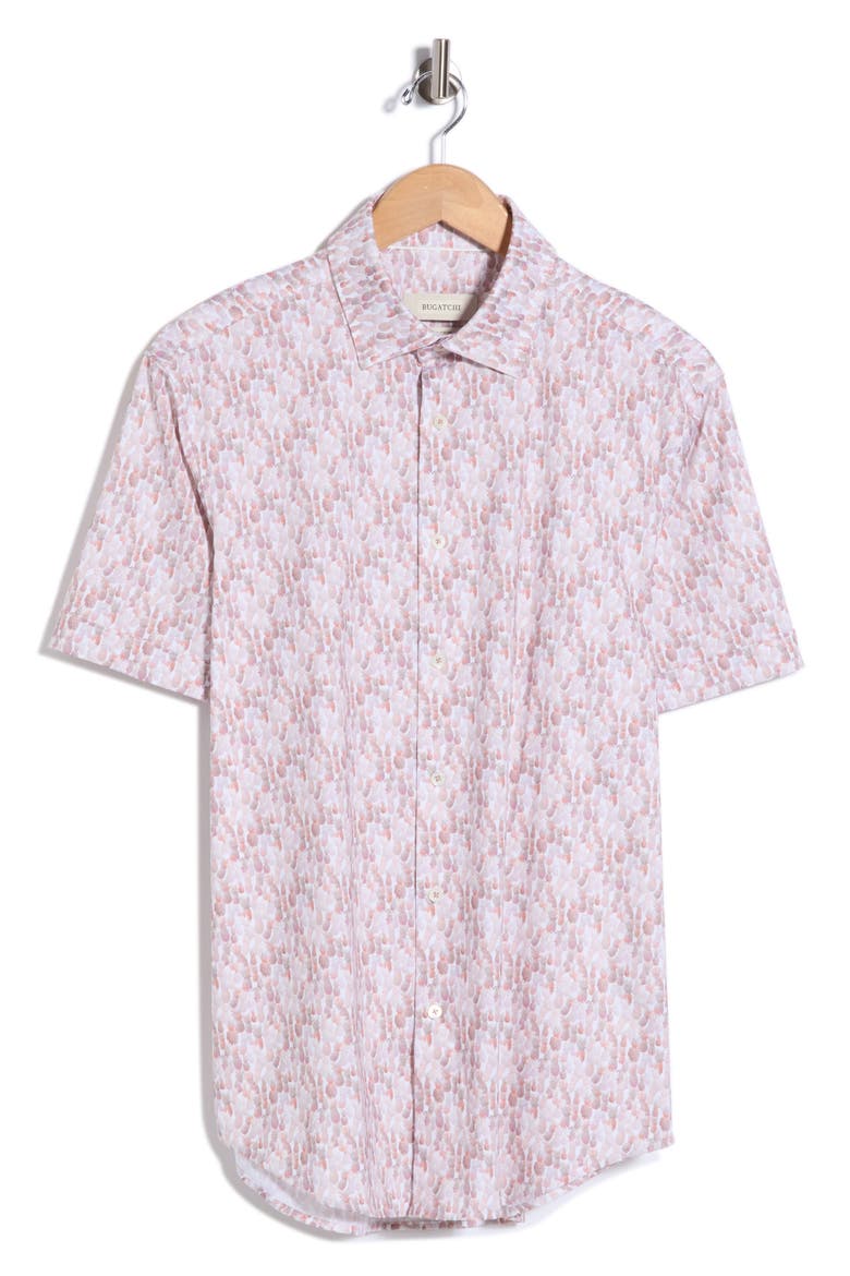 Short Sleeve Stretch Cotton Button-Up Shirt, Alternate, color, BRICK