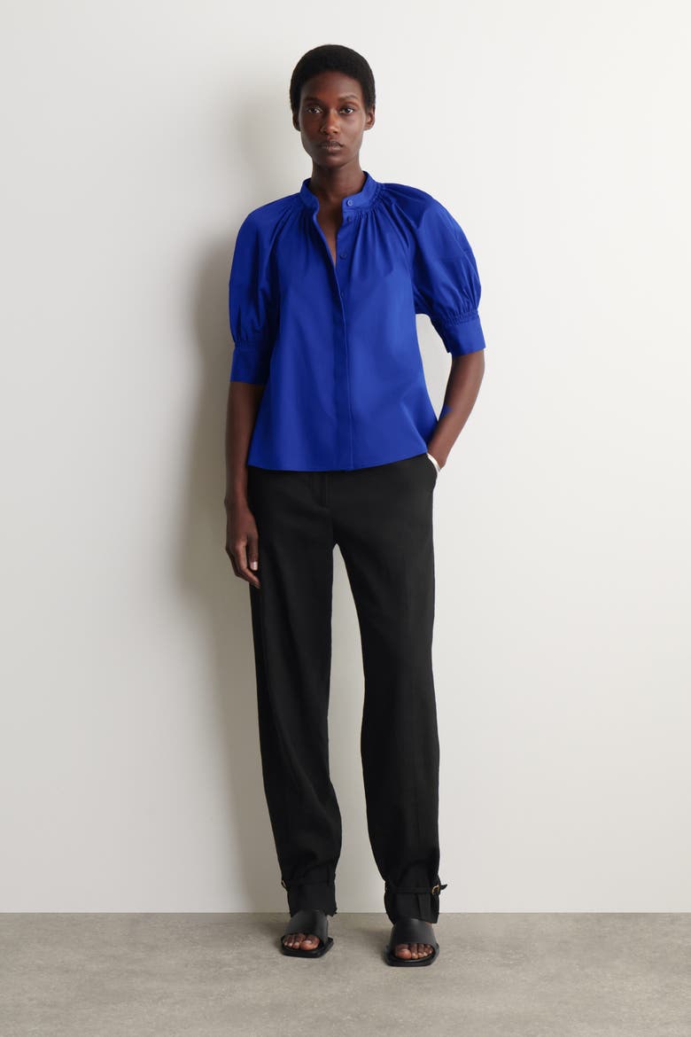 Smocked Puff-sleeve Blouse, Alternate, color, BLUE