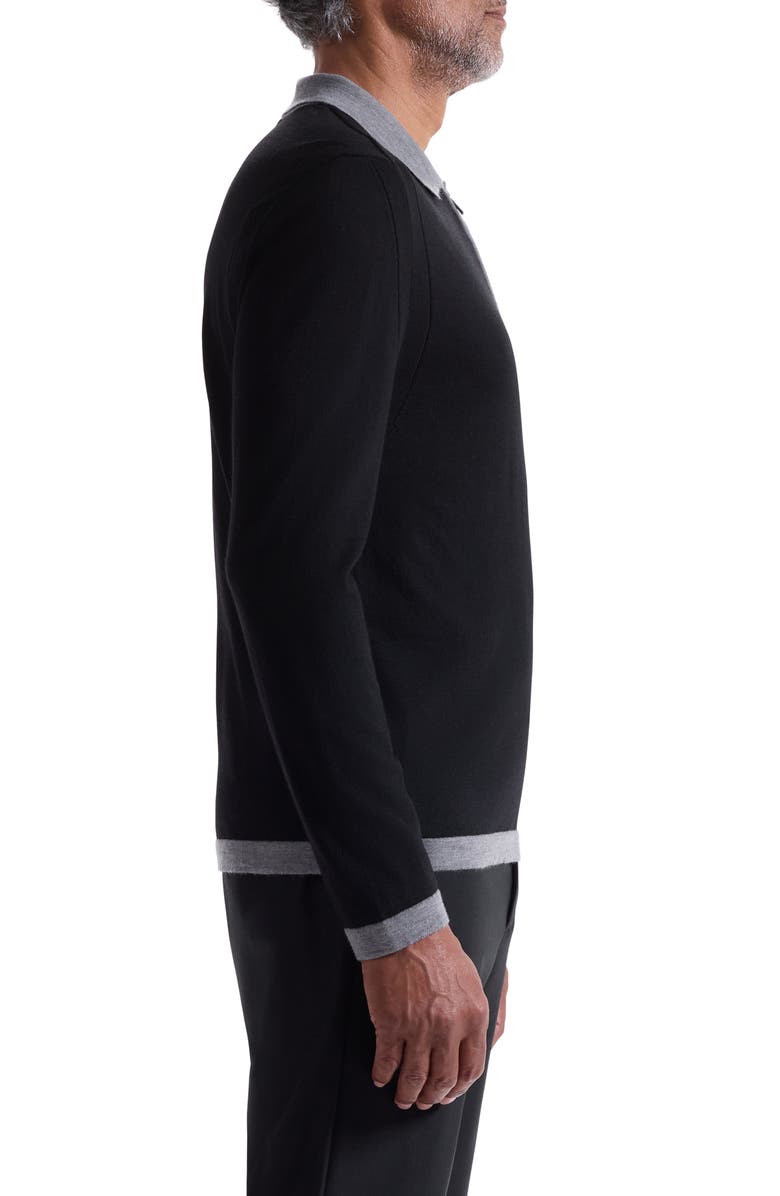 Bugatchi Long Sleeve Merino Wool Quarter Zip Polo Sweater, Alternate, color, Black