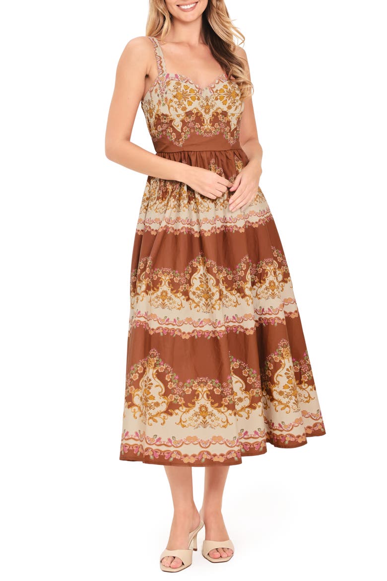 Fit and Flare Midi Dress, Main, color, BROWN