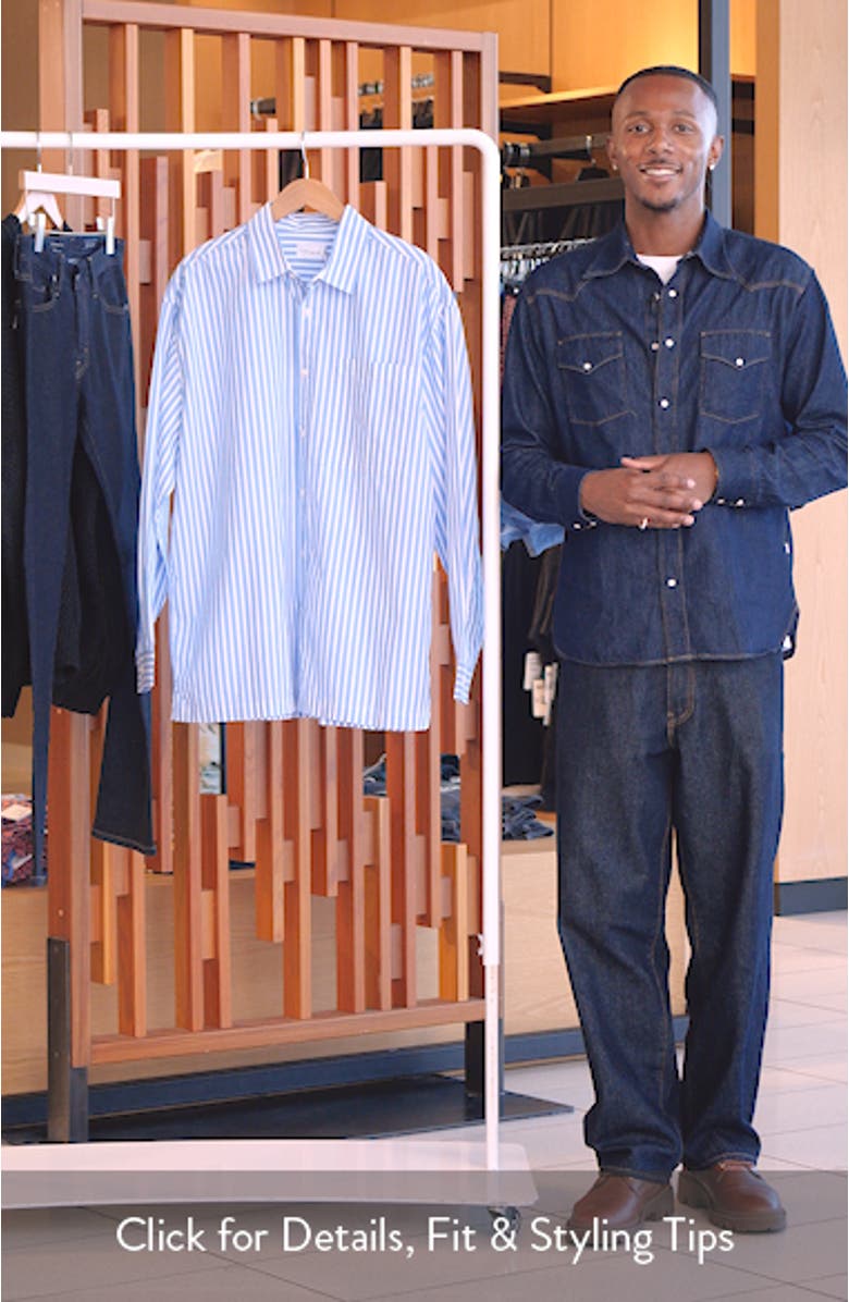 Oversize Stripe Cotton Button-Up Shirt, sales video thumbnail