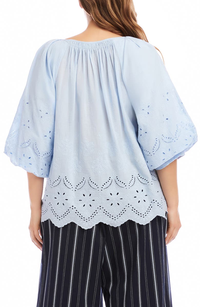 Karen Kane Eyelet Embroidered Cotton Button-Up Top, Alternate, color, Blue