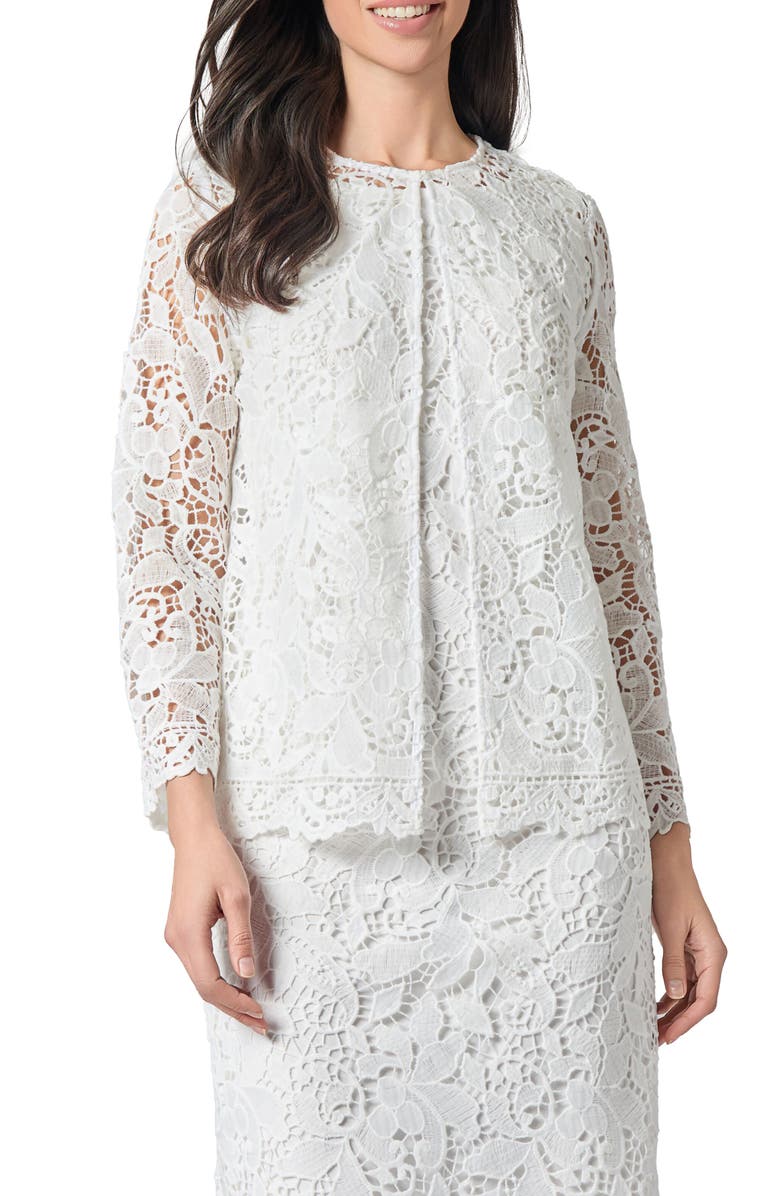 KASPER Lace Three Quarter Sleeve Knit Cardigan Sweater, Main, color, 