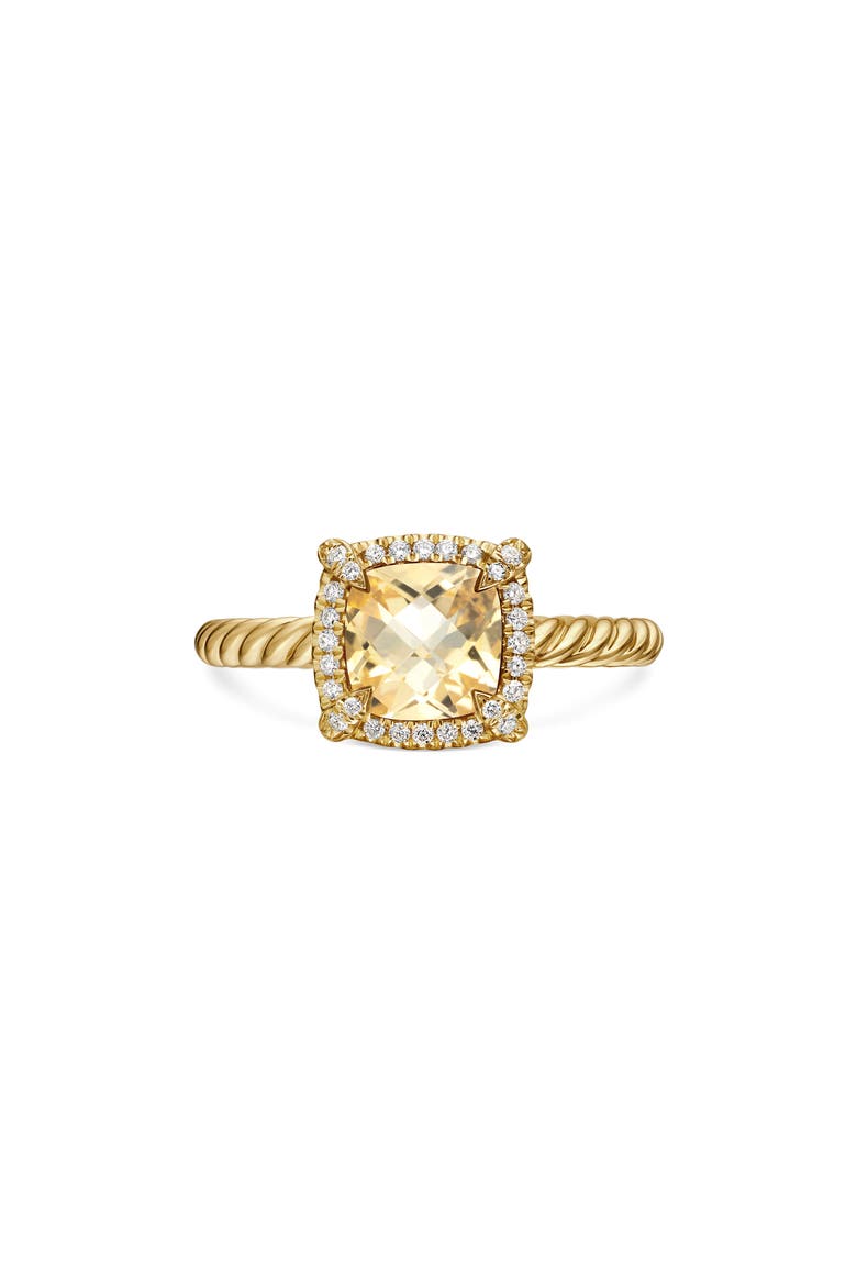 Petite Chatelaine® Pavé Bezel Ring, Main, color, YELLOW GOLD/ CHAMPAGNE CITRINE