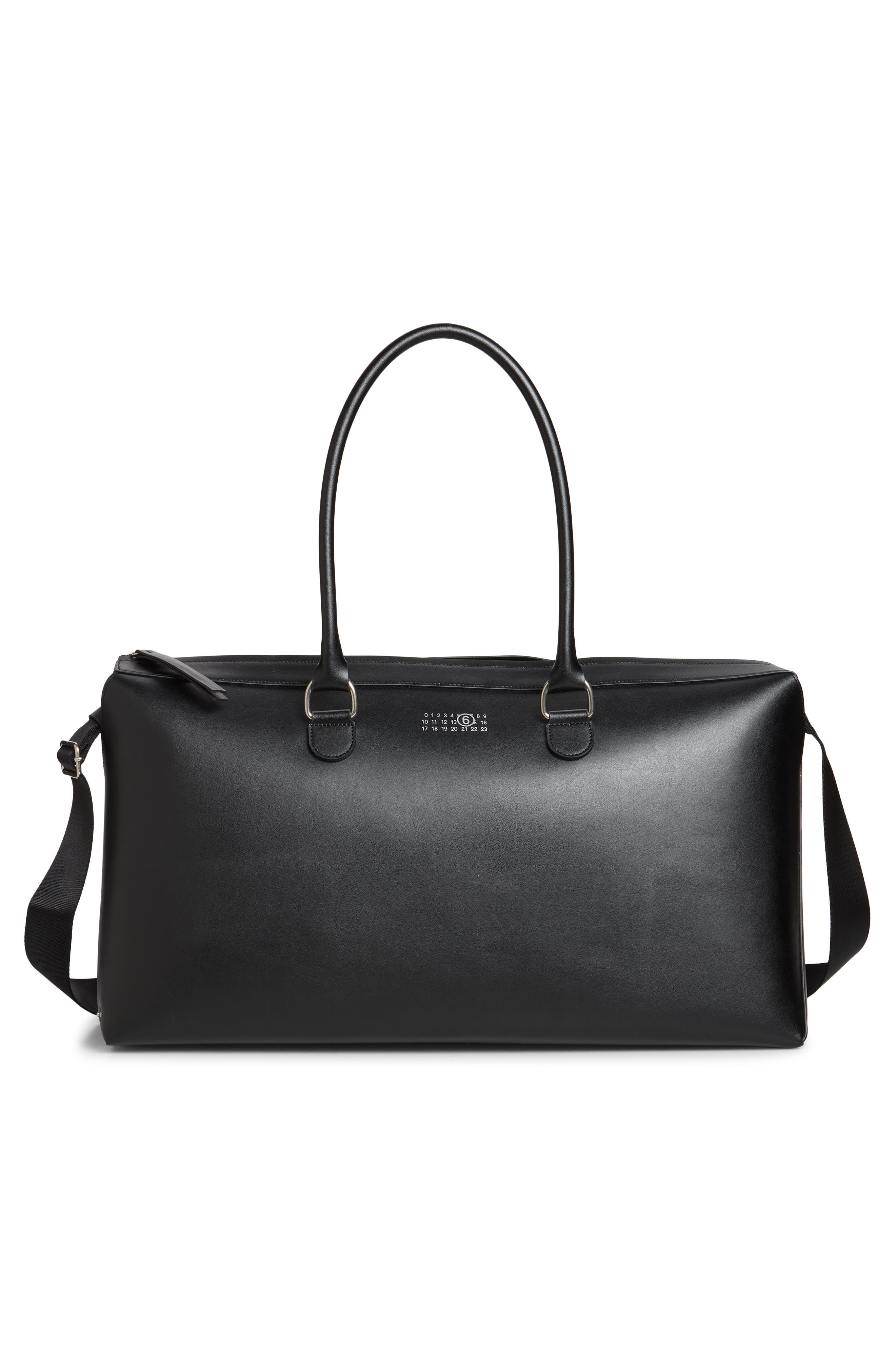 Travelling Leather Duffle Bag, Alternate, color, BLACK