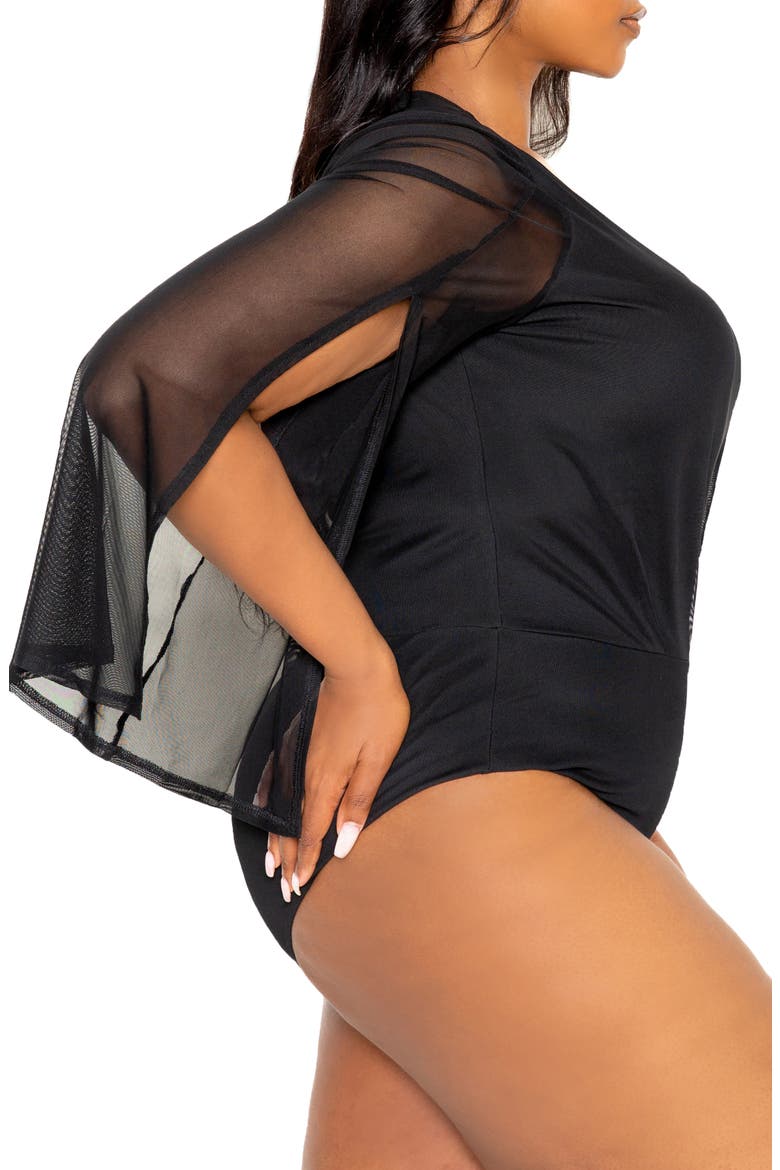 Mesh Long Sleeve Bodysuit, Alternate, color, BLACK