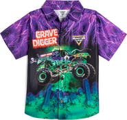 Monster Jam Grave Digger Short Sleeve Button Down Shirt