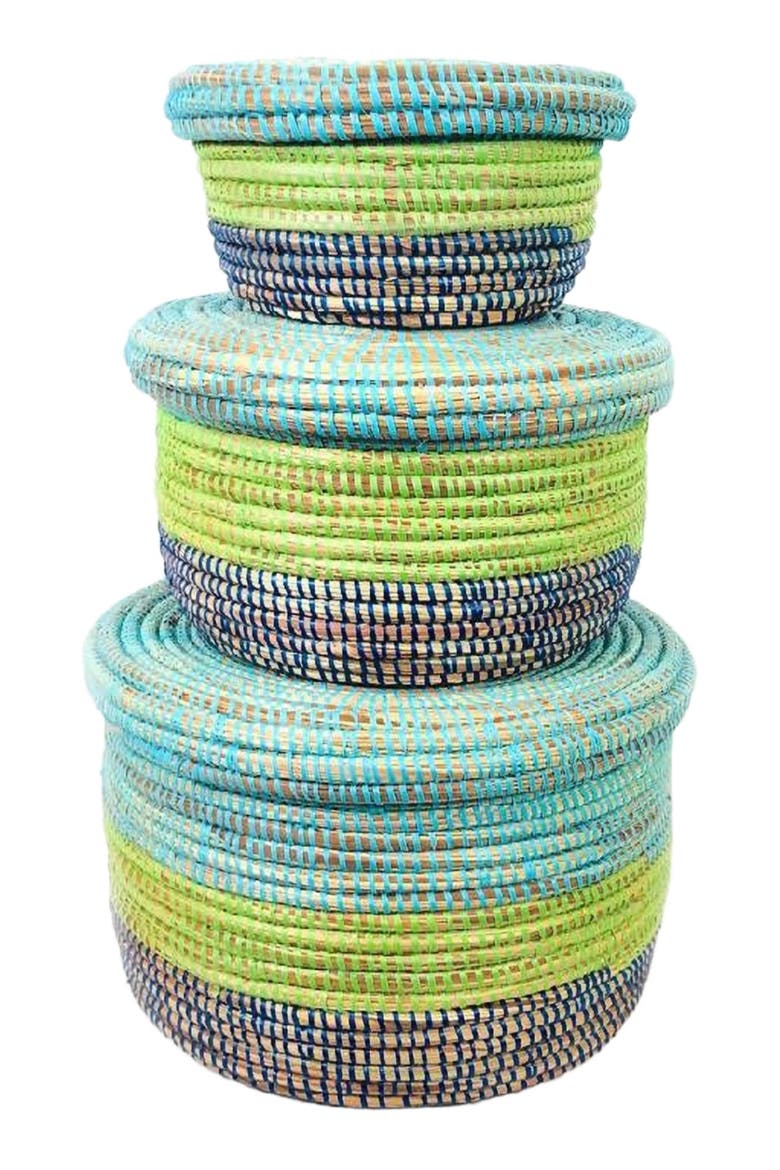 Flat Lid Storage Basket - Set of 3, Main, color, Coastal Blue
