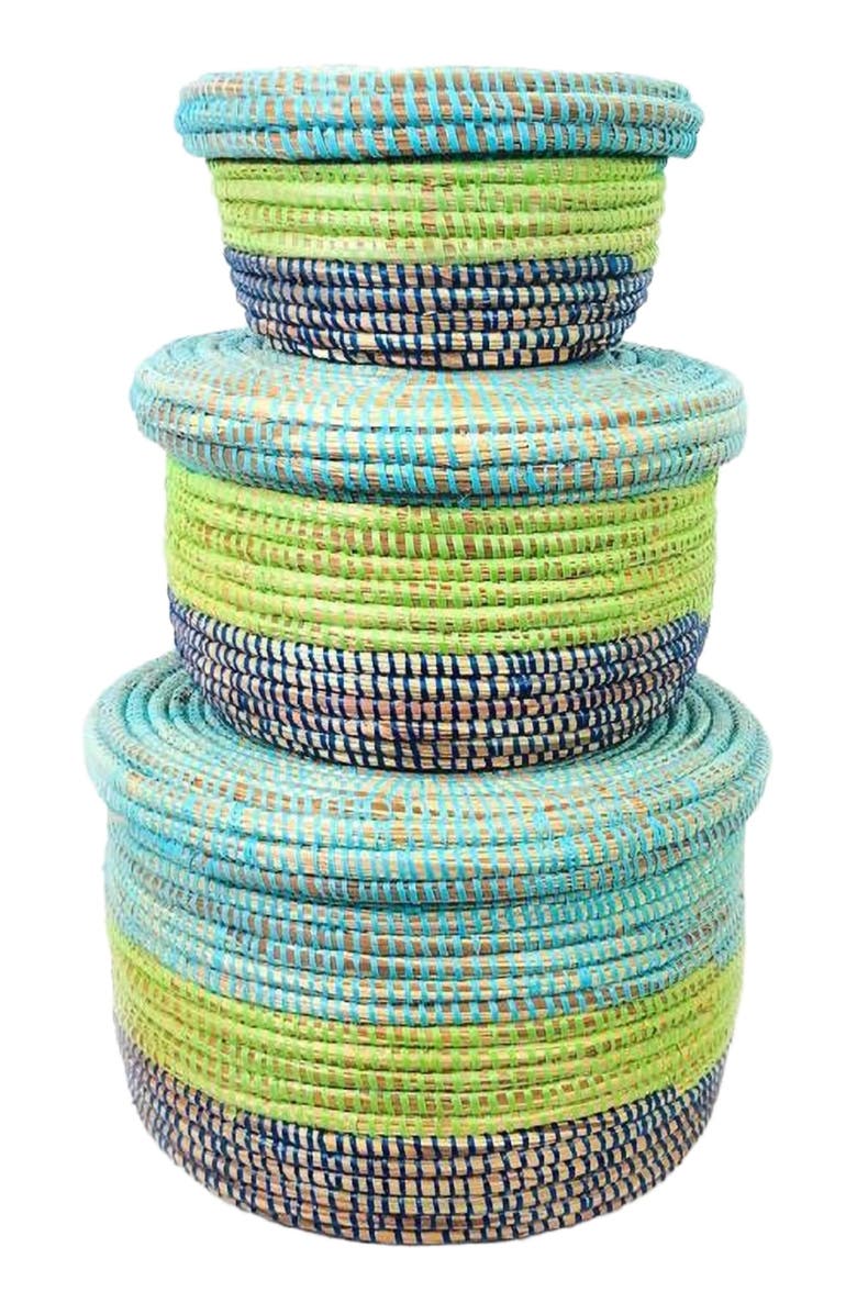 Mbare Flat Lid Storage Basket - Set of 3, Main, color, Coastal Blue