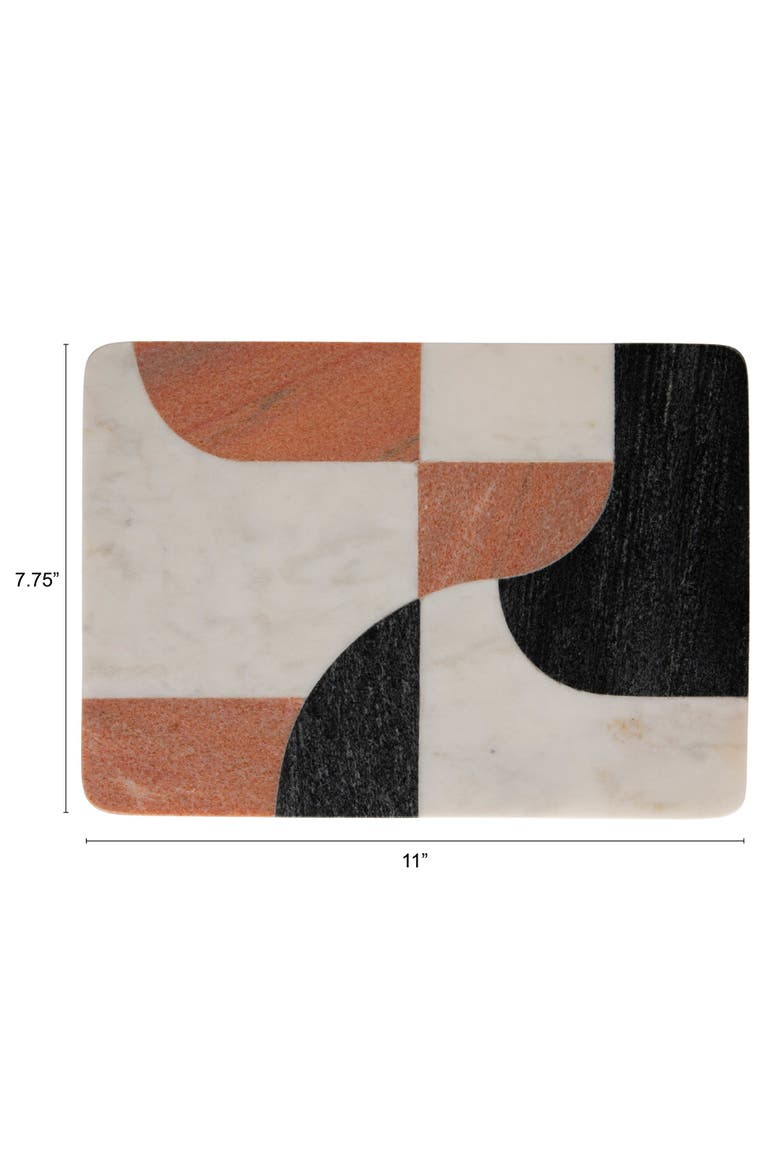 Marble Cutting Board with Abstract Design, White, Rust and Black, Alternate, color, White