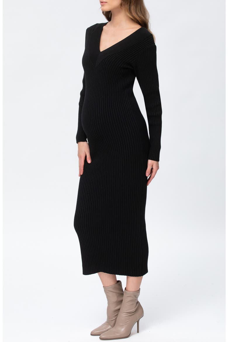 Rib Long Sleeve Maternity Midi Sweater Dress, Alternate, color, BLACK