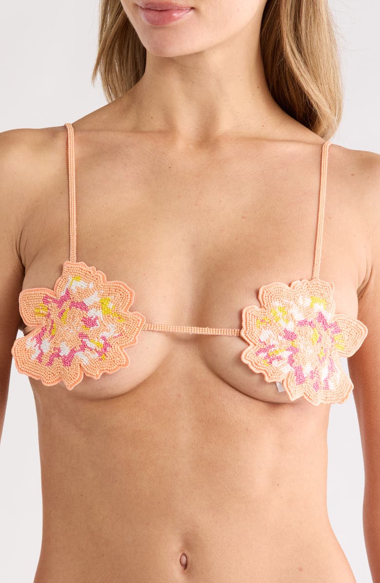 Maaji Florence Beaded Flower Bikini Top, Main, color, Pink