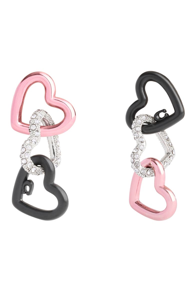 Linked Heart Drop Earrings, Alternate, color, MULTI/ RHODIUM
