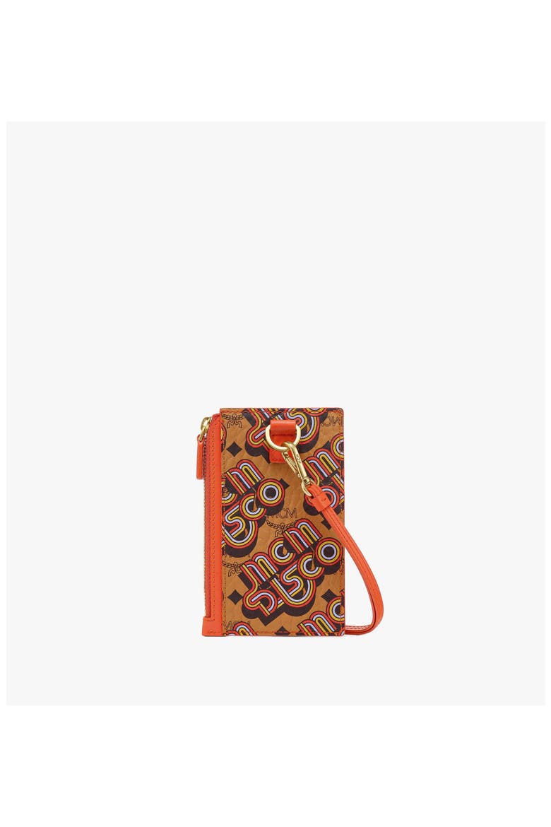 Aren Lanyard Card Holder in Disco Visetos, Alternate, color, Cognac