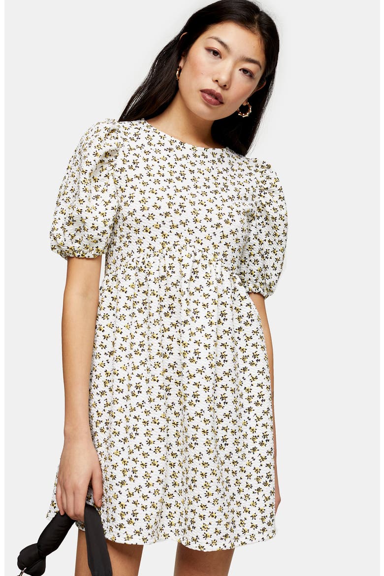 Ditsy Floral Puff Sleeve Babydoll Minidress, Alternate, color, WHITE MULTI