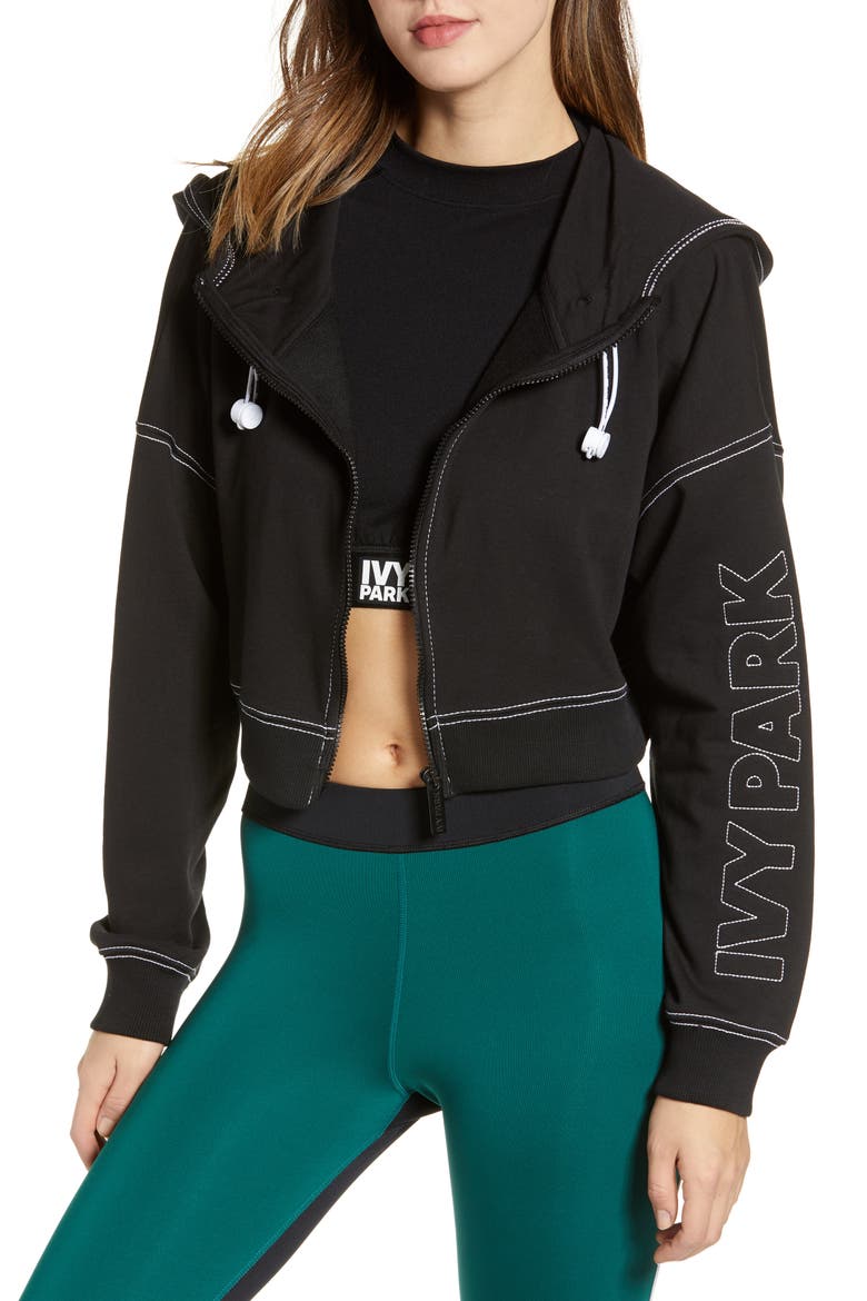 Logo Crop Hoodie, Main, color, BLACK