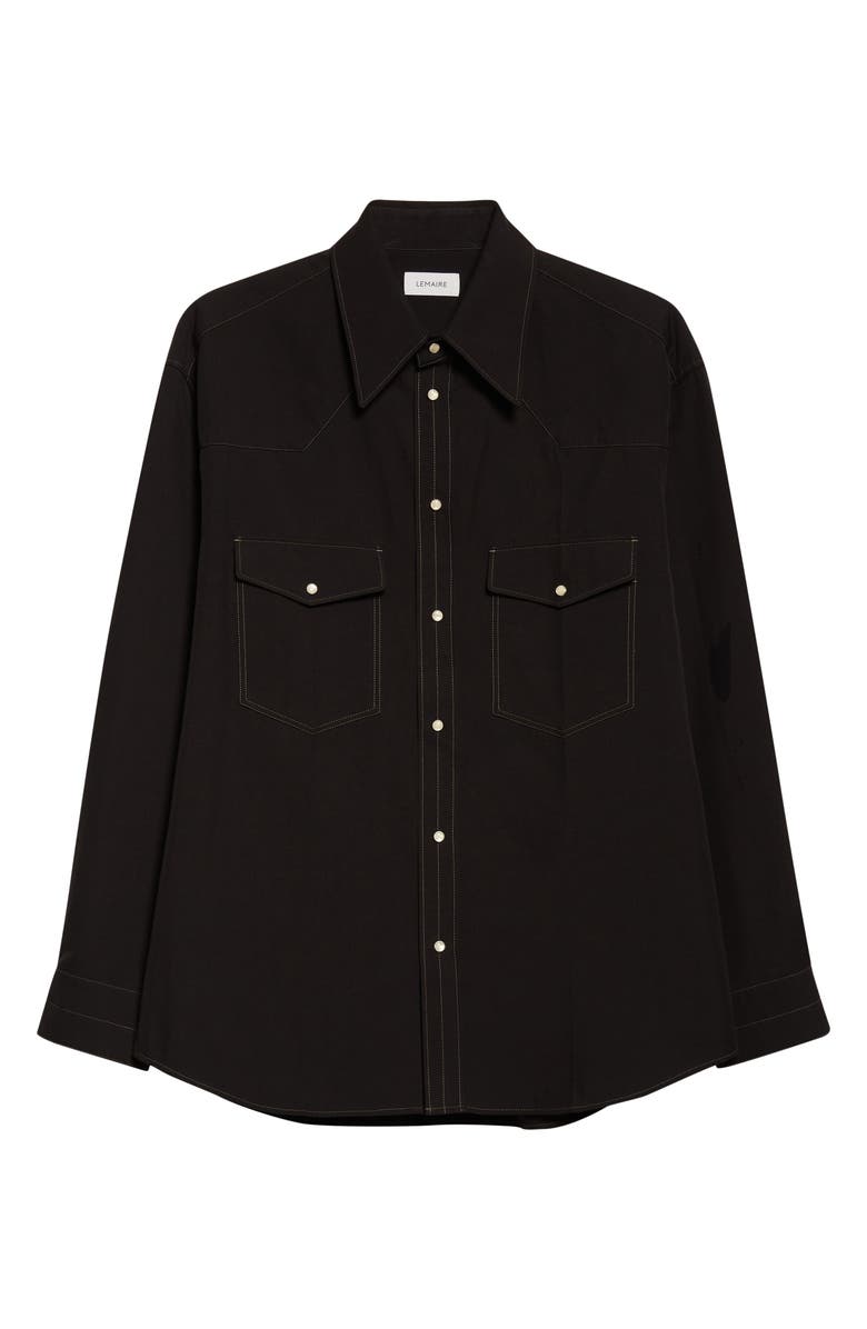 Lemaire Cotton Twill Western Snap-Up Shirt, Alternate, color, Black