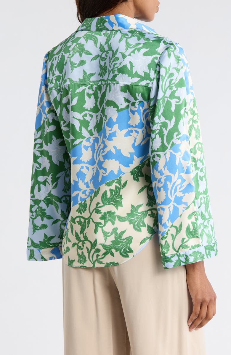 Derek Lam Milad Oversize Bell Sleeve Button-Up Shirt, Alternate, color, Blue Botanical